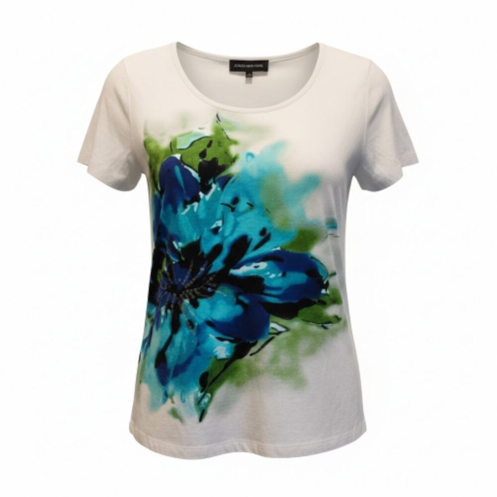 NWT Jones New York Floral Top Cotton Blend Sz L Summer Beach Travel